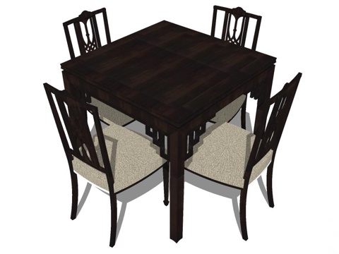 实木桌椅 桌椅 休闲桌椅 餐桌椅 新中式桌椅 家用桌椅su模型