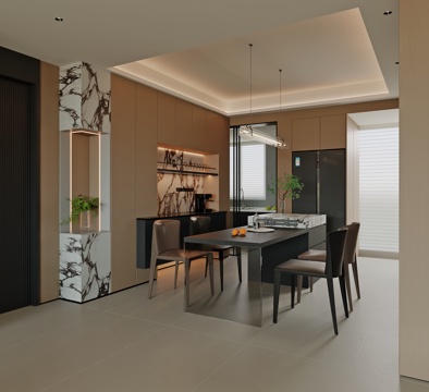  意式酒柜 餐桌 意式餐厅3d模型 