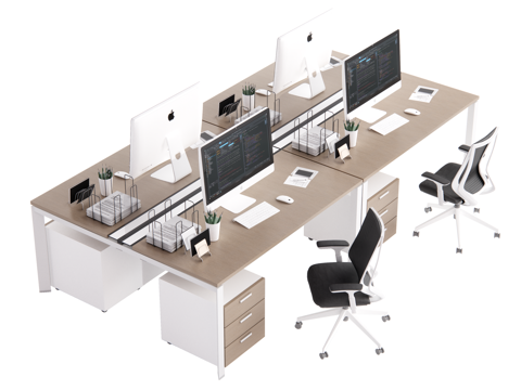 现代办公桌椅 员工工位su模型