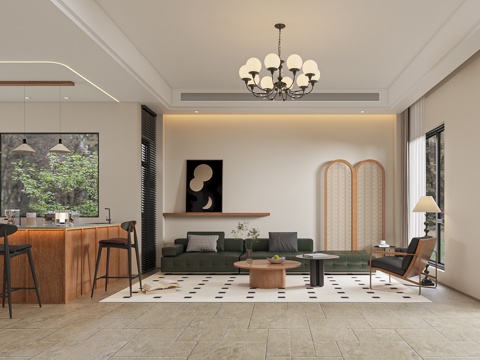  中古风简约客餐厅3d模型 