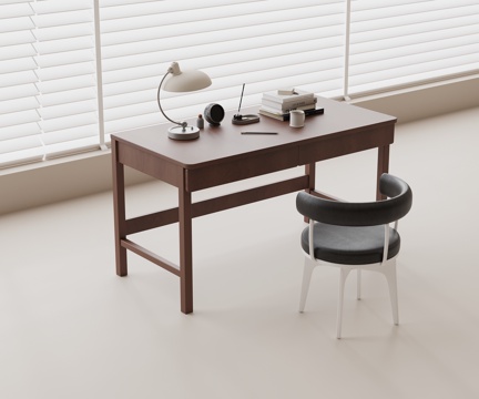 现代书桌椅组合 实木书桌 休闲椅 书桌椅 办公用品 笔记本电su模型