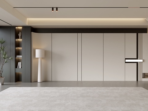 沙发背景墙 现代客厅 意式客厅 背景墙 落地灯su模型