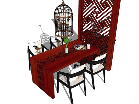 实木桌椅 桌椅 休闲桌椅 餐桌椅 深色桌椅 家用桌椅su模型