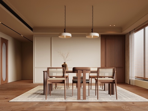 中古风餐厅 餐桌椅su模型