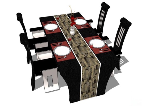 实木桌椅 桌椅 休闲桌椅 餐桌椅 深色桌椅 家用桌椅su模型