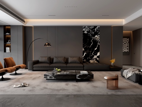  现代家居意式客厅 现代意式客厅 沙发背景墙 沙发茶几3d模型 