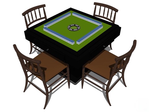 实木桌椅 桌椅 休闲桌椅 麻将桌椅 深色桌椅 家用桌椅su模型