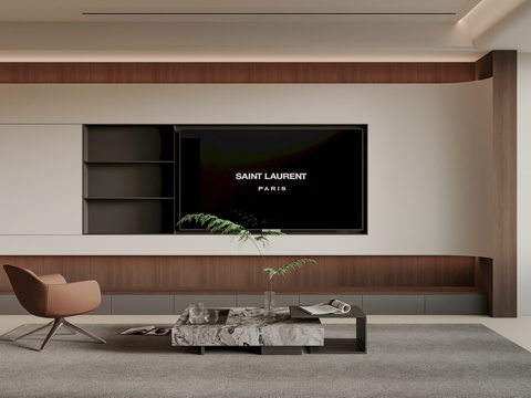 现代意式电视背景墙 茶几组合su模型