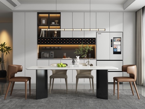  现代轻奢餐厅 餐桌椅3d模型 