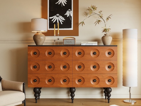 法式中古装饰矮柜 奶油落地灯台灯 中古奶油摆件饰品 中古饰品su模型