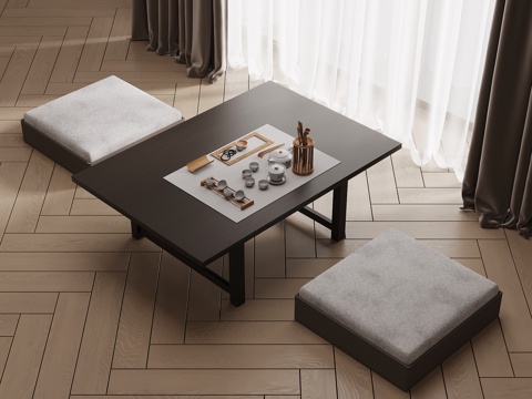 新中式茶桌椅 小茶台 榻榻米茶桌椅su模型