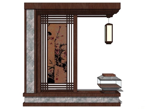 隔断屏风 屏风 实木屏风 新中式隔断屏风su模型