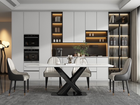  现代轻奢餐厅 餐桌椅3d模型 