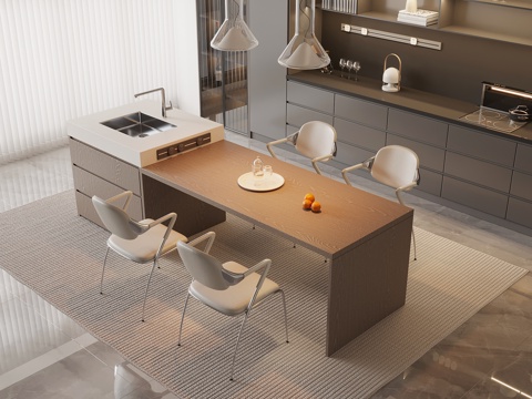 现代意式岛台 餐桌椅su模型