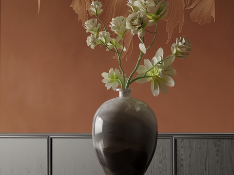 新中式花瓶 插花 花艺su模型