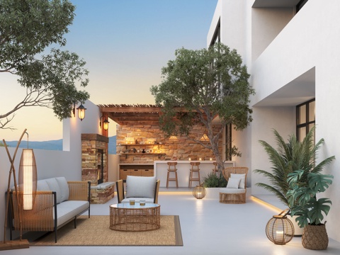 现代庭院景观  居家庭院 别墅庭院 户外沙发 户外餐桌 庭院su模型