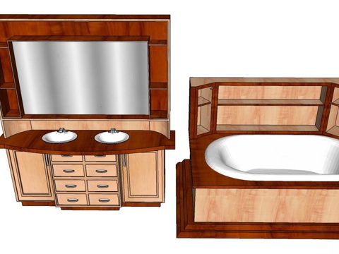 洗手台 实木浴室柜 浴室柜 卫浴柜 新中式洗手台su模型