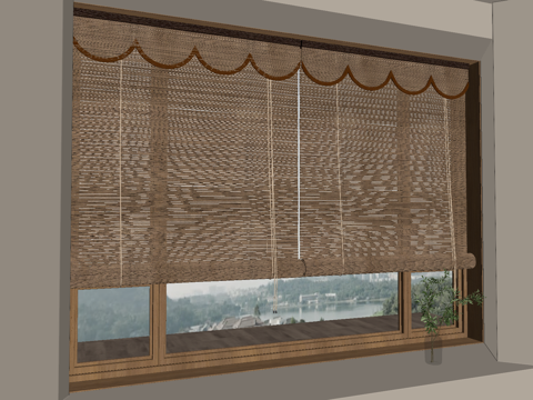 新中式卷帘 竹帘su模型