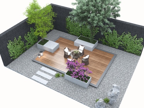 现代 鸟瞰庭院 居家庭院 别墅庭院 庭院景观 休闲庭院 花园su模型