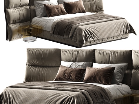  布艺双人床 大靠背双人床 地台床 主卧床3d模型 