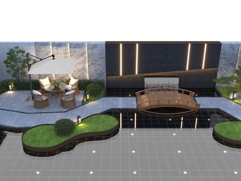  现代 鸟瞰庭院 居家庭院 别墅庭院 庭院景观 休闲庭院 花园3d模型 