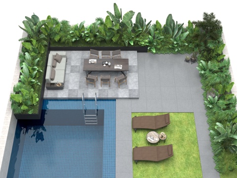 现代庭院 居家庭院 别墅庭院 庭院泳池 庭院景观 休闲庭院su模型