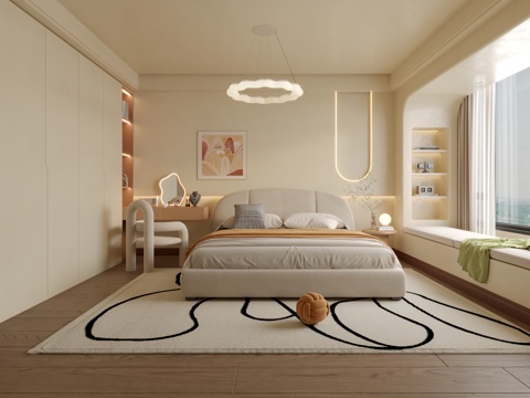  现代奶油风儿童房3d模型 