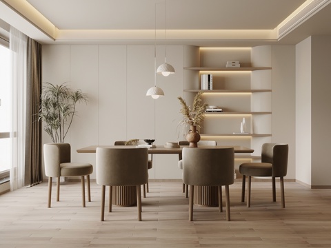 现代奶油风餐厅 餐桌椅su模型