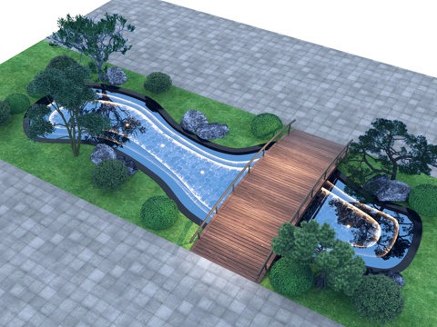 现代 鸟瞰庭院景观  庭院景观 休闲庭院 花园su模型