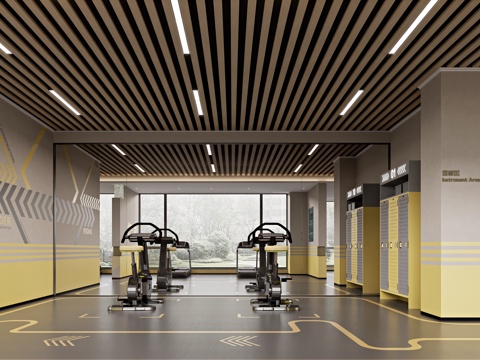 现代架空层健身房su模型