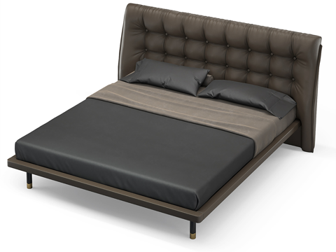  现代简约双人床 双人床 简约床 卧室床 抱枕  床垫3d模型 