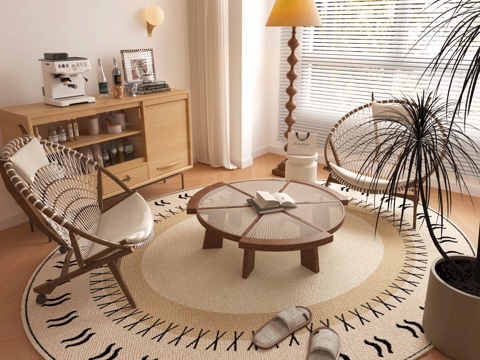  侘寂风茶几 休闲椅 落地灯3d模型 