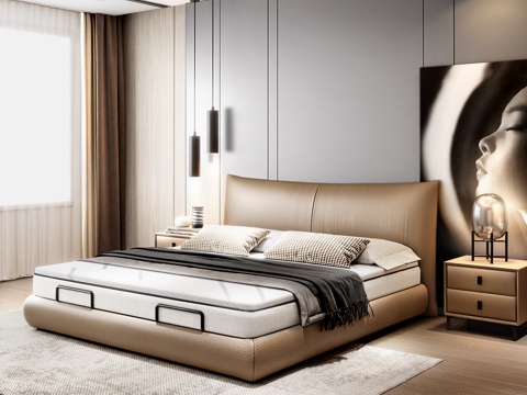  现代床 意式极简床 双人床 香奈儿床 落地床 真皮床 轻奢3d模型 