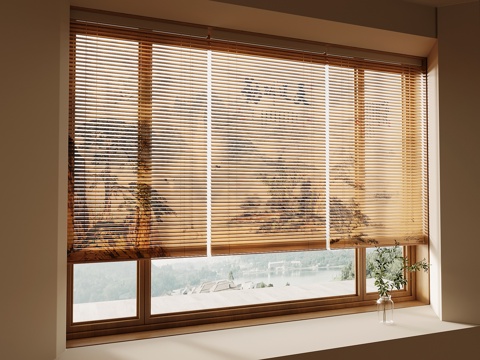 新中式卷帘 竹帘su模型