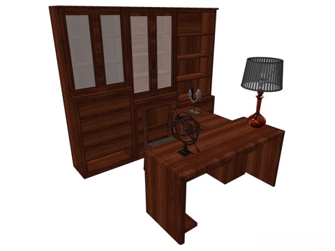 实木办公桌 办公桌 办公 文件柜 实木文件柜su模型