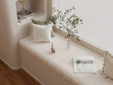 现代奶油风飘窗 飘窗坐垫 抱枕su模型