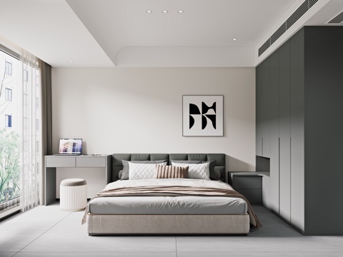  黑白灰卧室 意式卧室 现代卧室 次卧3d模型 