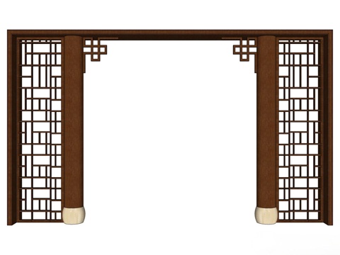 月亮门 隔断门 实木隔断门 隔断su模型