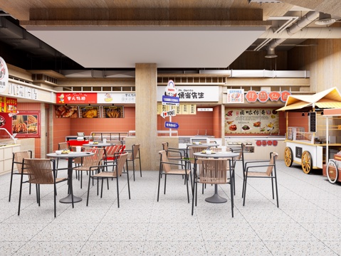 现代商业美食广场 美食商业街 商场美食街空间 特色美食广场su模型