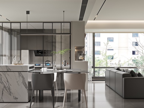  岛台餐厅 意式餐厅 现代餐厅 餐厅吊灯3d模型3d模型 