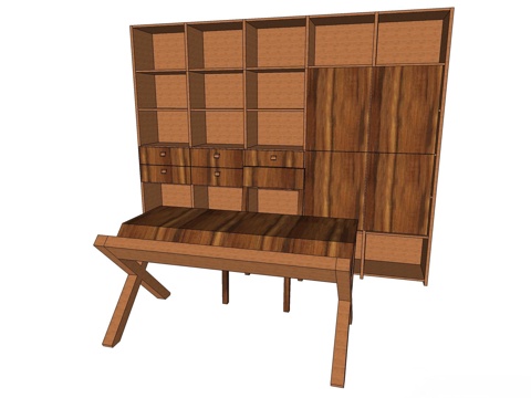 实木办公桌 办公桌 办公 文件柜 实木文件柜su模型