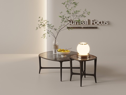 现代简约茶几 字母几 绿植 摆件su模型