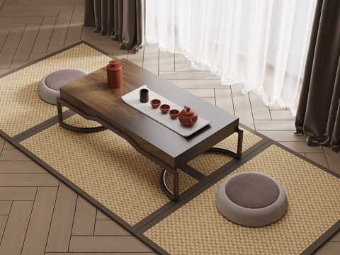 新中式茶桌椅 小茶台 榻榻米茶桌椅su模型