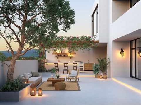 现代庭院景观  居家庭院 别墅庭院 户外沙发 户外餐桌 庭院su模型