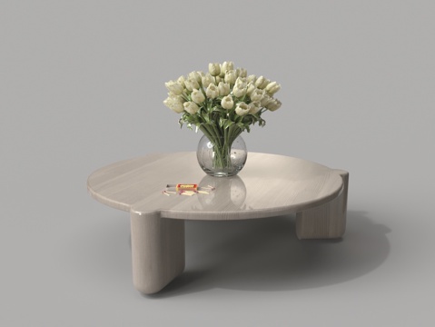  现代实木漆木客厅圆茶几3d模型 