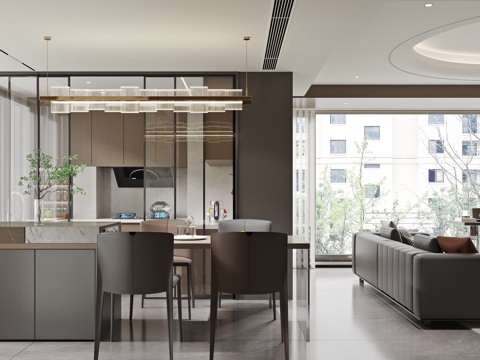  意式餐厅 岛台餐厅 餐厅吊灯 现代餐厅3d模型 