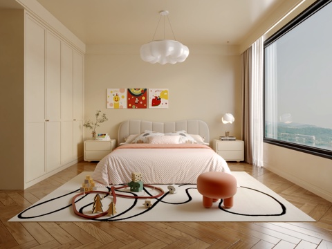  现代奶油风儿童房3d模型 