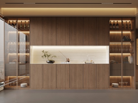 新中式酒柜 餐边柜su模型