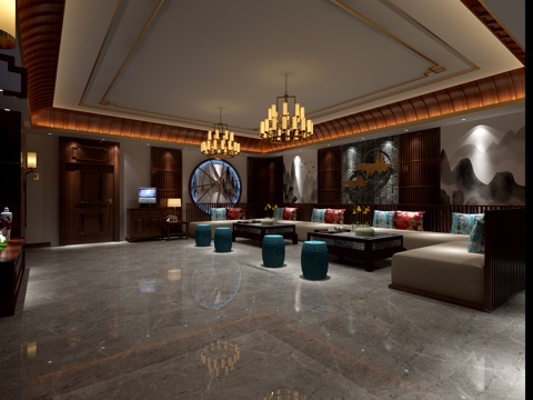  中式新中式家庭影院3d模型 