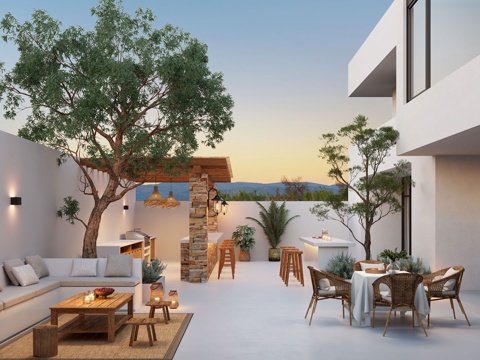 现代庭院景观  居家庭院 别墅庭院 户外沙发 户外餐桌 庭院su模型